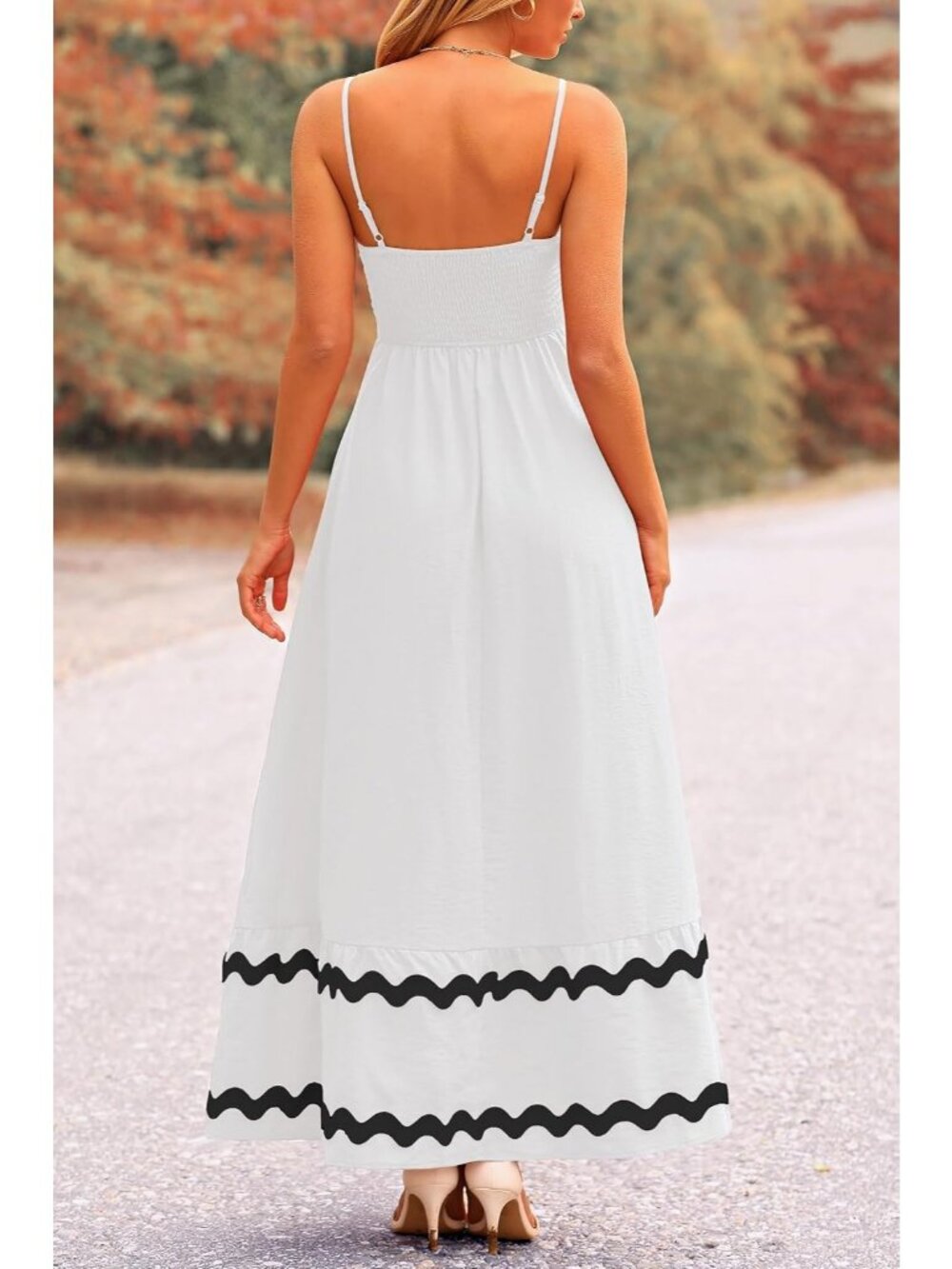 Women's White Sleeveless Square Neck High Waist Imported Causal Maxi Dress - Picture 2 of 6